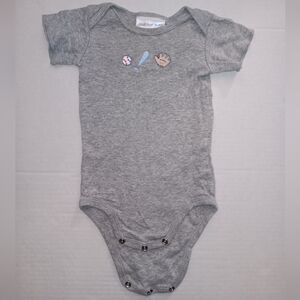 Gray Kids One Piece Onesie with Sports Theme Baseball Bat Mitt
